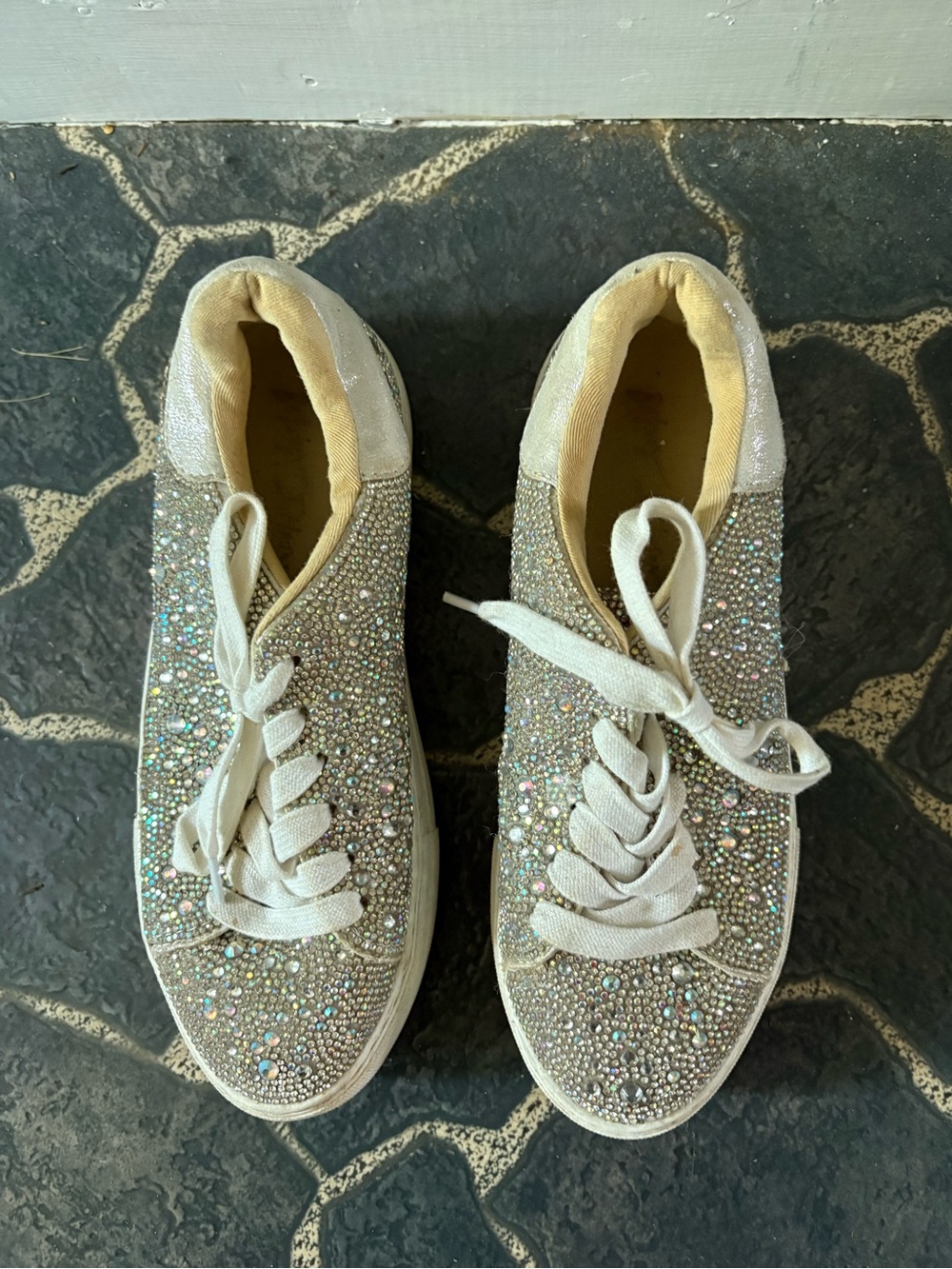 Betsey Johnson Iridescent Crystal Platform Sneakers - White - Picture 3 of 6